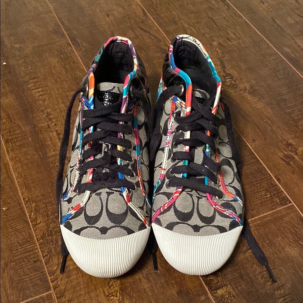 Coach Black and Gray Sneakers with Monogram Pattern
